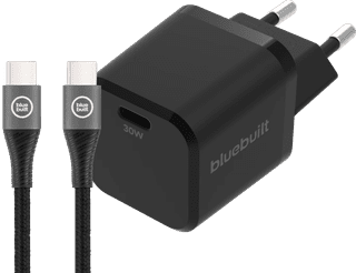 BlueBuilt Power-Delivery-Ladegerät 30 W + USB-C-Kabel 1,5 m Nylon Schwarz