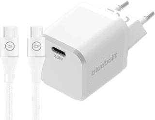 BlueBuilt Power-Delivery-Ladegerät 20 W + USB-C-Kabel 3 m Nylon Weiß