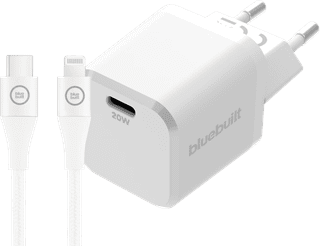 BlueBuilt Power Delivery Charger 20W + Lightning Cable 3m Nylon White