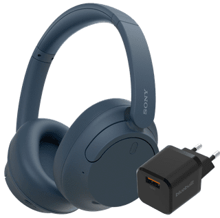 Sony WH-CH720N Blue + BlueBuilt Quick Charge Charger with USB-A Port 18W Black