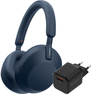 Sony WH-1000XM5 Blue + BlueBuilt Quick Charge Charger with USB-A Port 18W Black