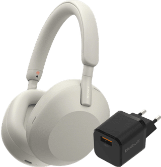 Sony WH-1000XM5 Silver + BlueBuilt Quick Charge Charger with USB-A Port 18W Black