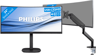 Philips 346E2CUAE/00 + BlueBuilt Monitorhalterung Mechanische Feder für 1 Ultrawide-Monitor
