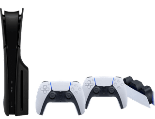 PlayStation 5 Slim Disc Edition + Covers Black + Extra Controller White + Charging Dock