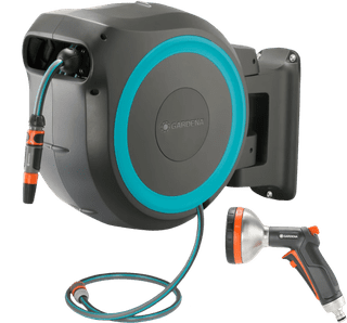 Gardena Wand-Schlauchbox 35 RollUp XL Blau + Premium Brause