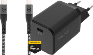 BlueBuilt Power-Delivery-Ladegerät mit USB-C-Anschluss 65 W Schwarz + USB-C-auf-USB-C-Kabel 1,5 m