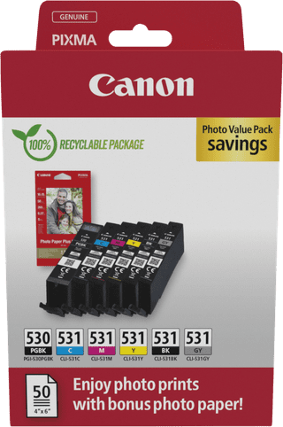 Canon PGI-530/CLI-531 Cartridges + Photo Paper bundle