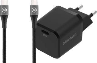 BlueBuilt Power-Delivery- und Quick-Charge-Ladegerät 20 W + USB-C-Kabel Nylon Schwarz 1,5 m