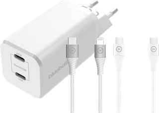 BlueBuilt Power-Delivery-Ladegerät 65 W + Lightning und USB-C-Kabel 1,5 m Nylon Weiß
