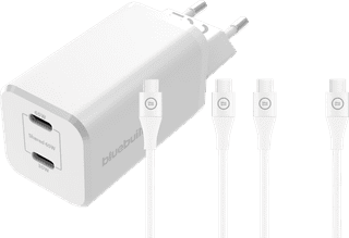 BlueBuilt Power-Delivery- und Quick-Charge-Ladegerät 65 W + USB-C-Kabel Nylon Weiß 1,5 m