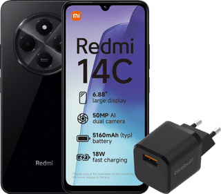 Redmi 14C 128GB Schwarz 4G + BlueBuilt Ladegerät mit USB-A-Anschluss 18 W Schwarz