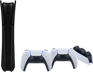 PS5 Slim Digital Edition + Schwarze Cover + Zusätzlicher Controller Weiß + Ladestation