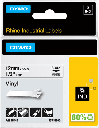 DYMO Rhino 12 mm x 5,5 m Schwarz-Weiß Vinyletiketten