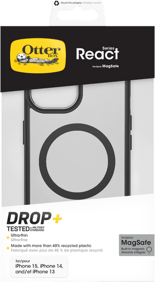 Otterbox React iPhone 15, 14 und 13 Backcover mit MagSafe Magnet Transparent mit schwarzem Rand