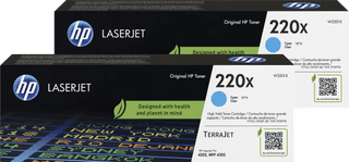 HP 220X LaserJet Toner Cartridge Cyan (2 units)