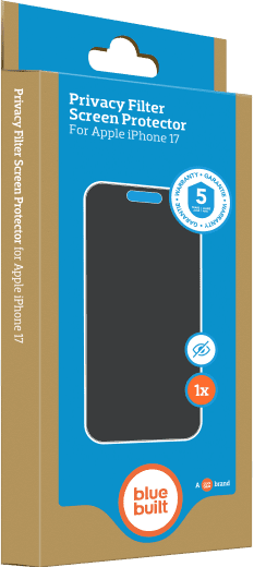 BlueBuilt Apple iPhone 17 Book Case Leather Black + Privacy Filter Screen Protector Duo Pack