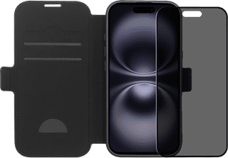 BlueBuilt Apple iPhone 17 Book Case Leder Schwarz + iPhone 17 Panzerglas mit Blickschutzfilter