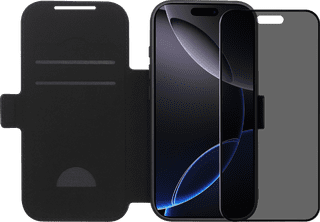 BlueBuilt Apple iPhone 17 Pro Book Case Leder Schwarz + BlueBuilt iPhone 17 Pro Panzerglas mit Blickschutzfilter