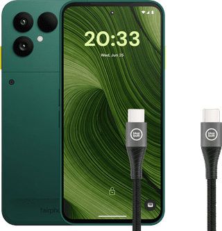 Fairphone 6 256GB Green 5G + BlueBuilt USB-C to USB-C Cable 1.5m Nylon Black