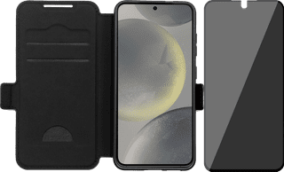 BlueBuilt Samsung Galaxy S25 Book Case Leather Black + BlueBuilt Privacy Screen Protector Glass