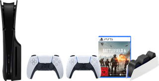 PS5 Slim Disc + Battlefield 6 + Covers Black + Extra Controller White + Charging Dock
