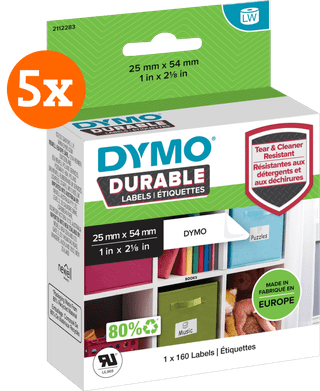 DYMO Haltbare LabelWriter Etiketten 25 x 54 mm 160 Stück 5er-Pack