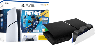 PlayStation 5 Slim mit Laufwerk Fortnite Set + Cover Schwarz + Ladestation