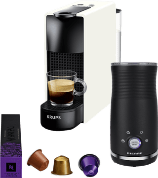Krups Nespresso Essenza Mini XN1101 White + Pierre Milk Frother