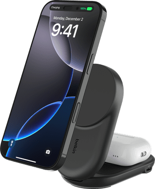 Belkin UltraCharge 2-in-1 MagSafe Kabelloses Ladegerät mit Ständer Qi2 25 W Schwarz
