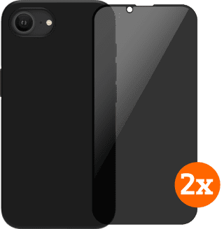 BlueBuilt Backcover iPhone 16e Schwarz + Panzerglas mit Blickschutzfilter Doppelpack