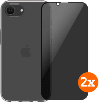 BlueBuilt Backcover iPhone 16e Transparent + Panzerglas mit Blickschutzfilter Doppelpack