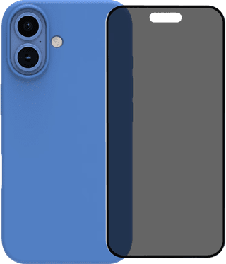 BlueBuilt Backcover iPhone 16 Blau + Panzerglas mit Blickschutzfilter