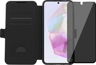 BlueBuilt Samsung Galaxy A36 Book Case Schwarz + Panzerglas mit Blickschutzfilter