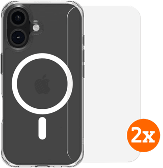 BlueBuilt Protective Cover mit MagSafe iPhone 16 Transparent + Displayschutz Doppelpack
