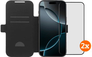 BlueBuilt Apple iPhone 17 Pro Max Book Case Leather Black + Screen Protector Duo Pack