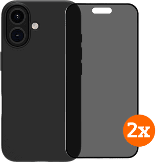 BlueBuilt Backcover iPhone 16 Schwarz + Panzerglas mit Blickschutzfilter Doppelpack