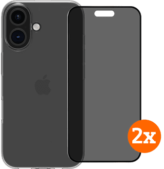 BlueBuilt Backcover iPhone 16 Transparent + Panzerglas mit Blickschutzfilter Doppelpack