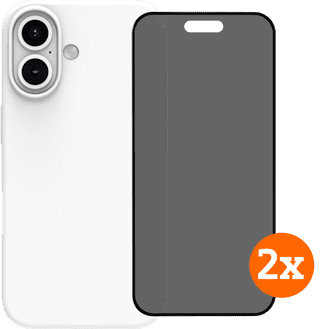 BlueBuilt Backcover iPhone 16 Weiß + Panzerglas mit Blickschutzfilter Doppelpack