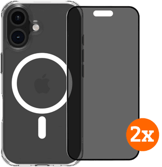 BlueBuilt Protective Cover with MagSafe iPhone 16 + Privacy Screen Protector Duo Pack