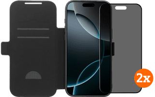 BlueBuilt Apple iPhone 17 Pro Max Book Case Leather Black + Privacy Filter Screen Protector Duo Pack