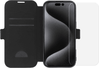 BlueBuilt Apple iPhone 16 Pro Book Case Leder Schwarz + Panzerglas