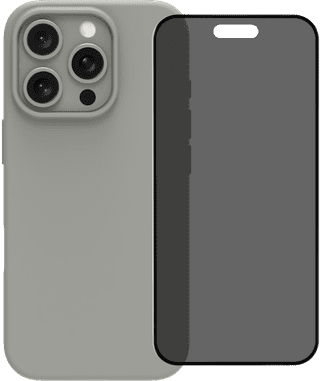 BlueBuilt Backcover iPhone 16 Pro Grau + Panzerglas mit Blickschutzfilter