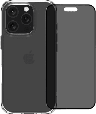 BlueBuilt Protective Backcover iPhone 16 Pro Transparent + Blickschutz Panzerglas