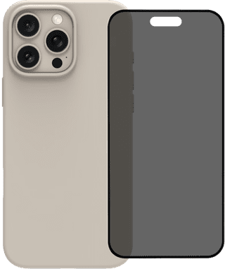 BlueBuilt Backcover iPhone 16 Pro Max Beige + Panzerglas mit Blickschutzfilter