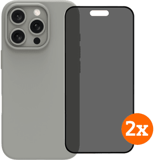 BlueBuilt Backcover iPhone 16 Pro Grau + Panzerglas mit Blickschutzfilter Doppelpack