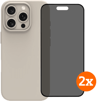 BlueBuilt Backcover iPhone 16 Pro Beige + Panzerglas mit Blickschutzfilter Doppelpack