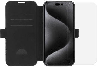 BlueBuilt Apple iPhone 16 Pro Max Book Case Leder Schwarz + Panzerglas