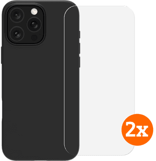 BlueBuilt Backcover iPhone 16 Pro Max Schwarz + Panzerglas Doppelpack