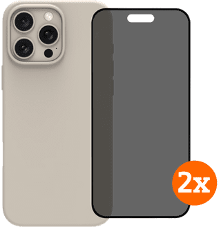BlueBuilt Backcover iPhone 16 Pro Max Beige + Displayschutz mit Blickschutzfilter Doppelpack