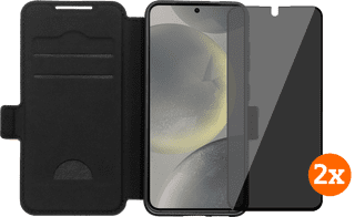 BlueBuilt Samsung Galaxy S25 Book Case Schwarz + Displayschutz mit Blickschutzfilter Doppelpack